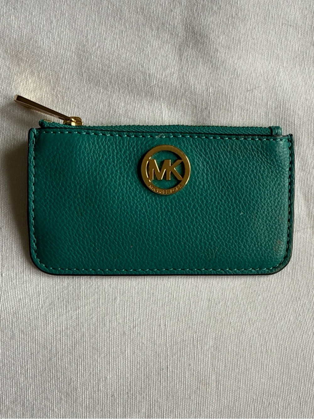 Michael Kors Teal Leather Card Case with Gold MK Logo